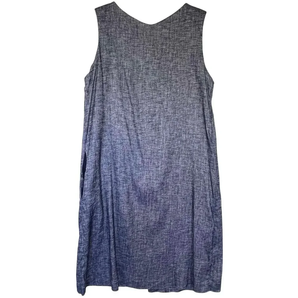 THEORY Women’s Narlica Linen Blend Blue Chambray Shift Dress size 4 - Picture 3 of 6